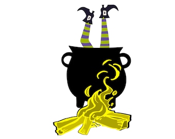 Descarga de bruja en caldero, piernas al revés, caldero de Halloween, PNG, JPG, descarga, archivo de corte Cricut de Halloween, silueta, imágenes prediseñadas