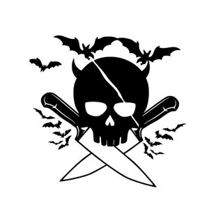 Devil Skull Flying vleermuizen Gekruiste messen svg, Digitale Download, SVG, PNG, JPG, Spooky svg, Cricut svg, Silhouet, gravure, halloween