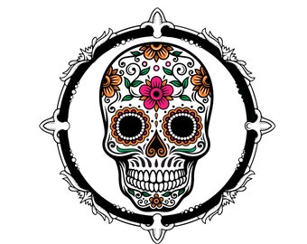 Color Cráneo de azúcar png, jpg, bmp, descarga instantánea PNG Descargar, color caramelo Cráneo Cráneo Mexicano Día de Muertos Silueta, Clip art