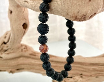 Matte Black Onyx, Leopard Jasper, and Lava Stone Bracelet, Men Bracelet with Natural Semi-Precious Gemstone Beads