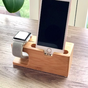 Fathers Day Gift, Bamboo iPhone and Watch Charging Dock, Personalized Birthday Gift for Him/Her, iPhone & Apple Watch Stand