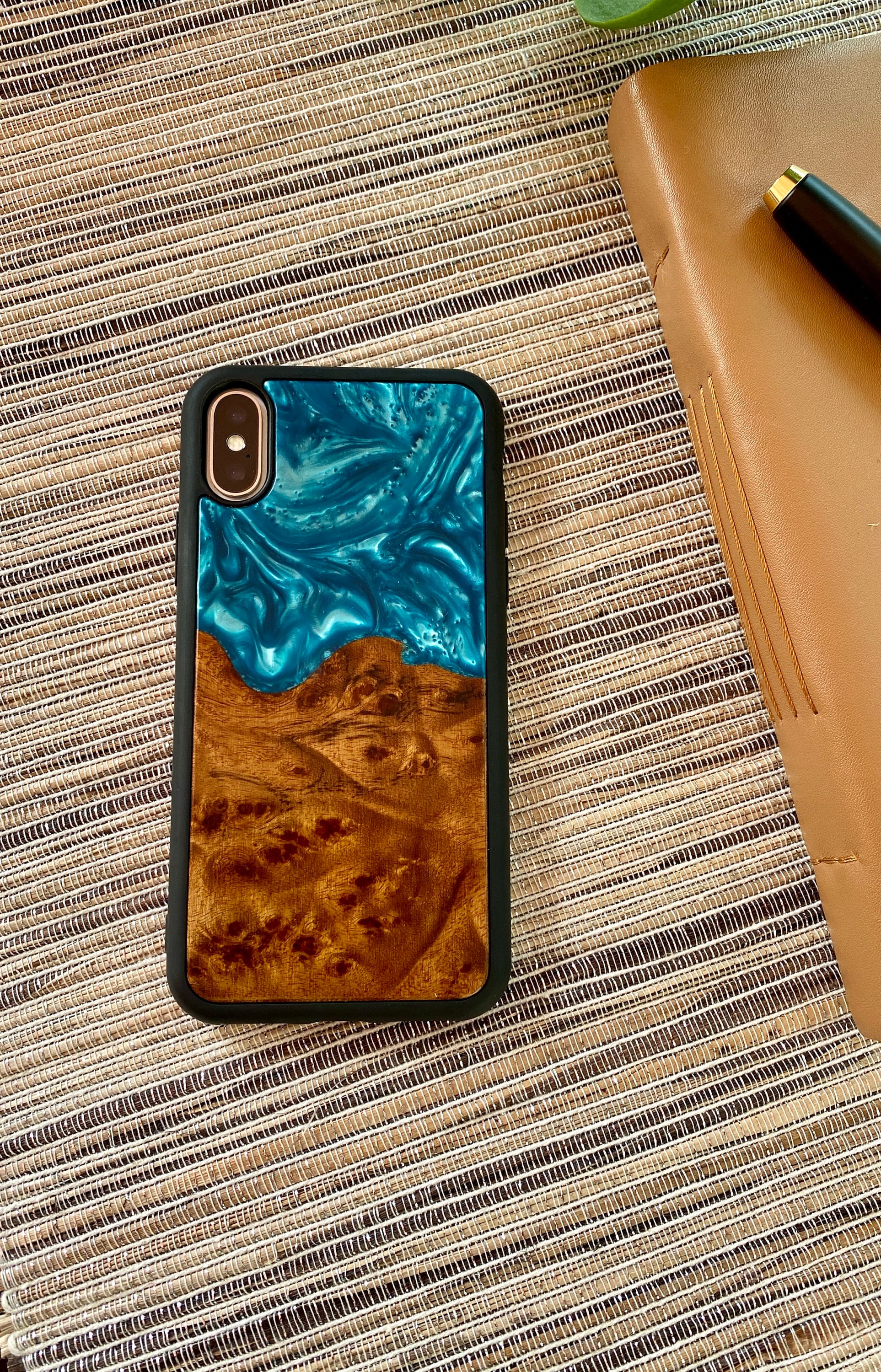 Wood and Resin iPhone Case with Black Bumpers