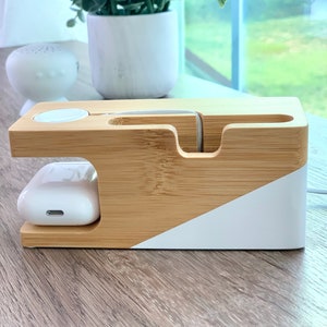 Birthday Gift, Bamboo Phone Docking Station Smart Phone and Watch Charging Dock Personalized Gift for Him/Her, iPhone & Watch Stand