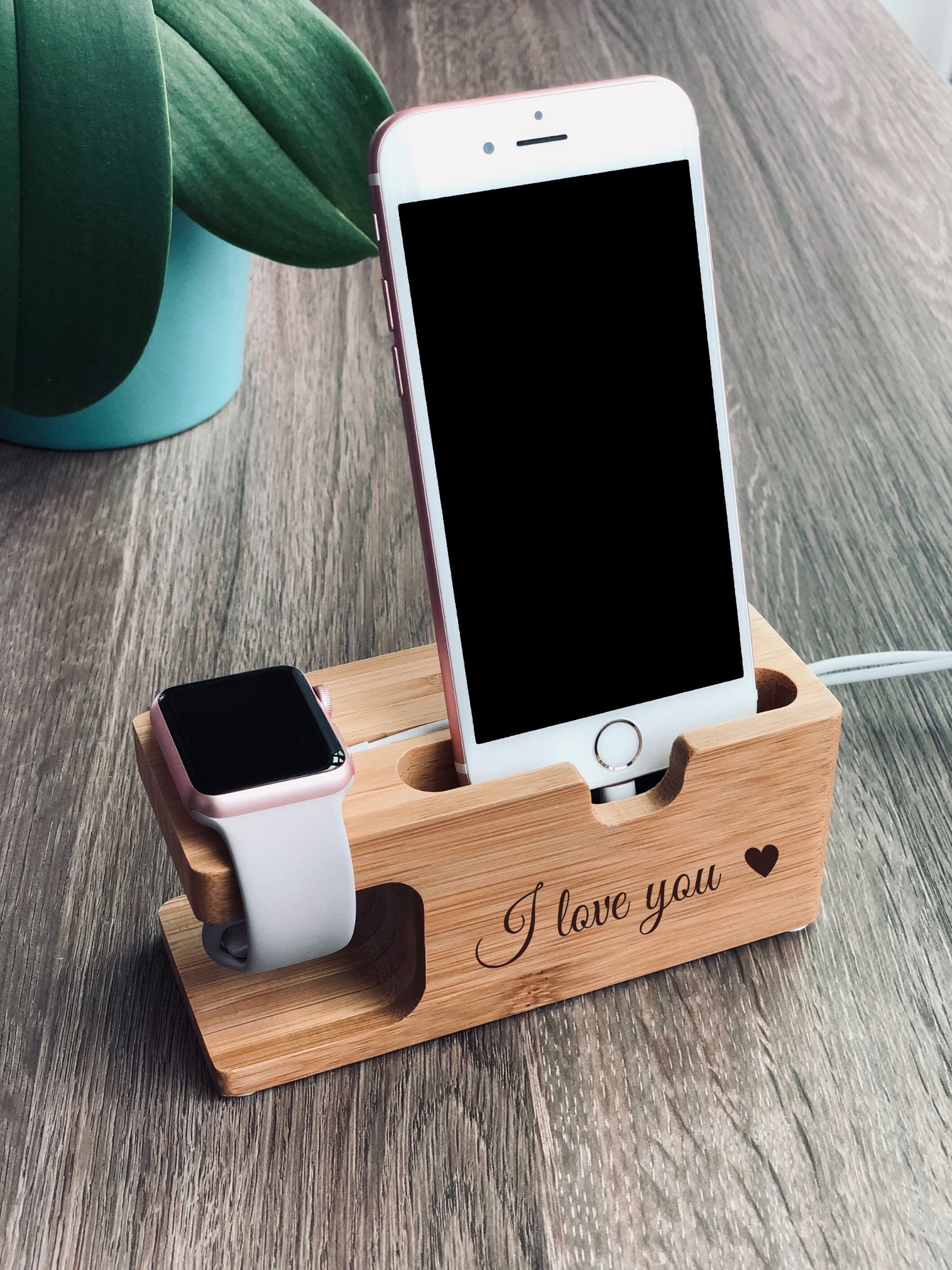 Bamboo Phone Docking Station, Smart Phone and Watch Charging Dock, Pe…