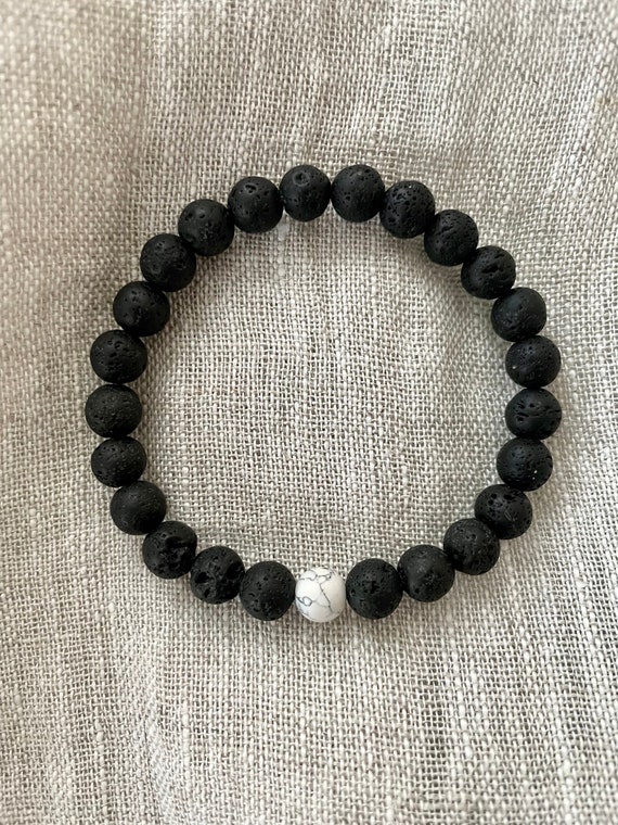 Lava Stone and Howlite Bracelet, Men Bracelet with Natural Semi-Precious  Gemstone Beads