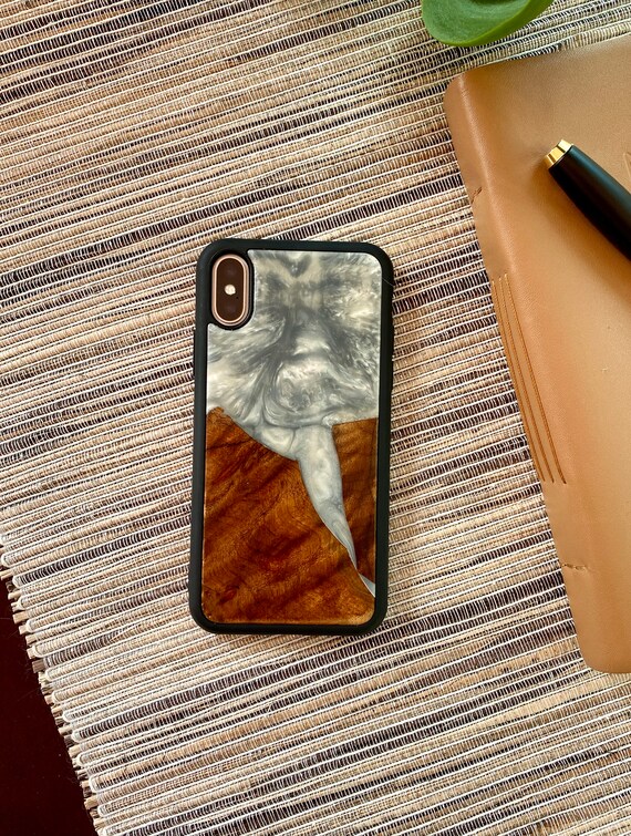 Wood and Resin iPhone X/XS Case with Black Bumpers
