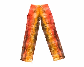 Tie Dye Psychedelic Pants (Red/Yellow/Brown) (Boho Clothes | Vintage wear | Hippie Pants | Tie Dye | Hand Dyed | Retro Pants)