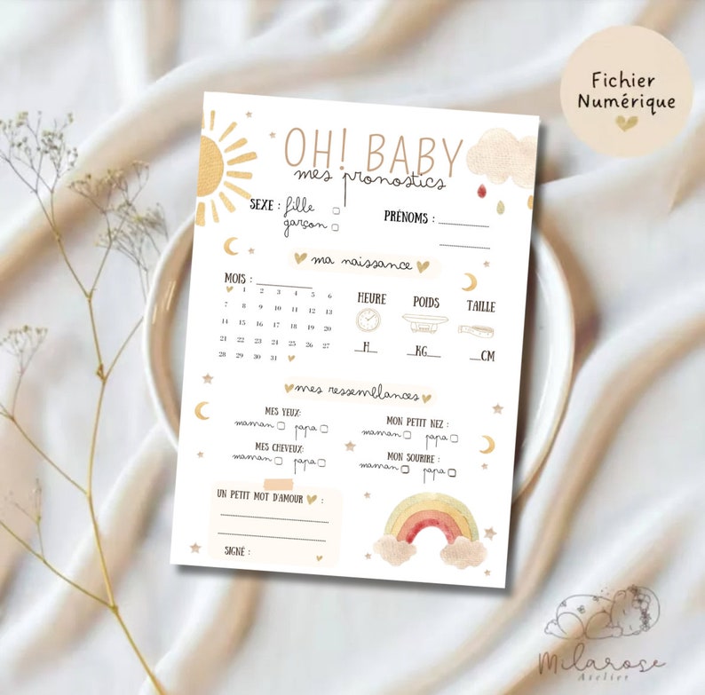 Carte Pronostics bébé • Naissance • babyshower • Gender reveal image 1