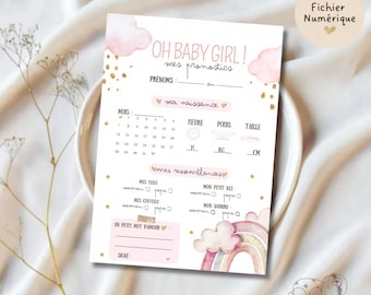 Carte Pronostics bébé Fille  • Naissance • babyshower •
