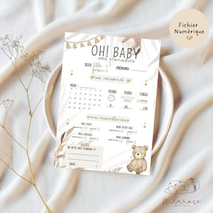 Tarjeta de predicción de bebé • Nacimiento • baby shower • Revelación de género