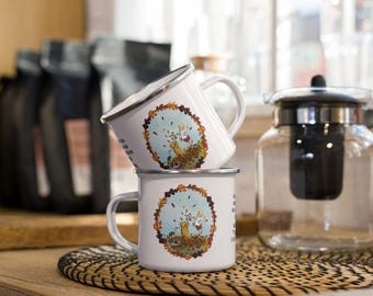 Pooh Autumn Leaves Enamel Mug | Winnie the Pooh Mug | Cute Fall Mug | Unique Fall Mug | Classic Pooh Mug | Piglet Mug | Pooh Bear Cup