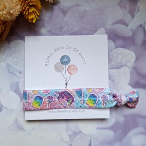 Elastisches Armband Einhorn Eis Regenbogen - Hairtie Armschmuck. Kindergeburtstag Mitgebsel Gastgeschenk, Karte: Schön,dass du da warst.