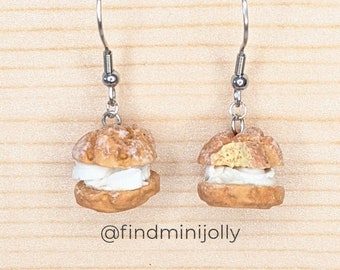 Cream Puffs Earrings, Miniature Food Earrings, Asymmetric Clay Earrings, Miniature Food Jewelry, Food Jewellery, Tiny Food Earrings