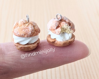 Cream Puff Charm, Personalized Keychain, Miniature Food Charm, Tiny Clay Food, Food Jewelry, Food Jewellery, Polymer Clay Food, Mini Bakery