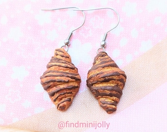 Chocolate Croissant Earrings, Miniature Food Earrings, Polymer Clay Earrings, Miniature Food Jewelry, Girls Earrings, Tiny Food Earrings