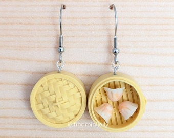 Har Gow Dim Sum Earrings, Miniature Food Earrings, Clay Earring, Gift for Her, Miniature Food Jewelry, Food Jewellery, Stainless Steal Hook