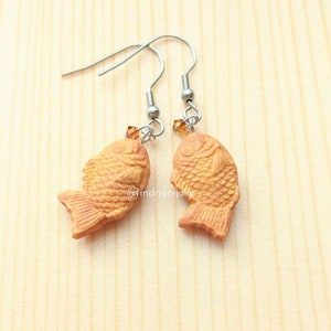 Japanese Taiyaki Earrings, Miniature Food Earrings, Clay Earring, Gift for Her, Miniature Food Jewelry, Food Jewellery, Stainless Steal Hook image 2