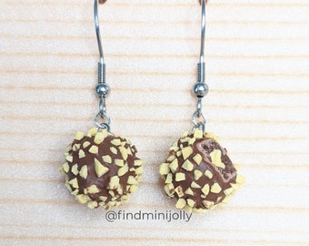 Hazelnut Chocolate Truffles Earrings, Miniature Food Earrings, Asymmetric Clay Earrings, Miniature Food Jewelry, Food Jewellery, Tiny Food