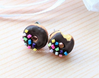 Chocolate Donut Earrings, Miniature Food Earrings, Miniature Food Jewelry, Food Jewellery, Gift for Her, Clay Earrings, Miniature Food