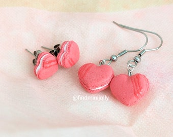 Heart Macarons Earrings for Valentine's Day, Miniature Food Earrings, Clay Earrings, Gift for Her, Miniature Food Jewelry, Food Jewellery