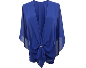 Evening Dress Shawl Wrap. Sheer Chiffon Cape and Scarf Ring Set (Royal Blue) by eXcaped