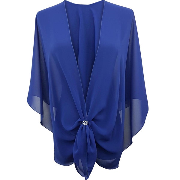 Evening Dress Shawl Wrap. Sheer Chiffon Cape and Scarf Ring Set (Royal Blue) by eXcaped