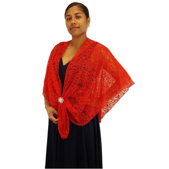 Lace Shawl Wrap Cape Evening Dress Wrap Bridesmaid's Shrug Lace Cover up  Bohemian Lace Stole Capelet With Ring Accessory Gift for Her (red) - Etsy