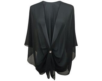 Evening Dress Shawl Wrap.  Sheer Chiffon Cape and Scarf Ring Set (Black) by eXcaped