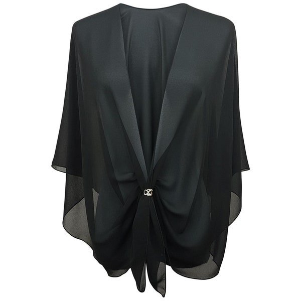 Evening Dress Shawl Wrap.  Sheer Chiffon Cape and Scarf Ring Set (Black) by eXcaped