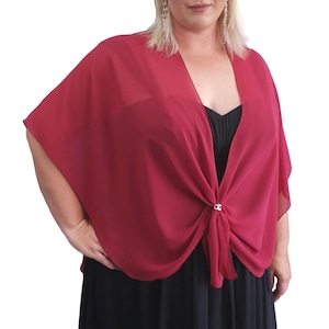 Shawl for Evening Dress Sheer Wrap Cover Up Stole Chiffon Cape with Scarf Ring Accessory Set Gift for Her (Claret)