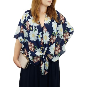 Floral Shawl Wrap Dress Cover Up Lightweight Stole Sheer Chiffon Cape with Scarf Ring Set (Daisy)