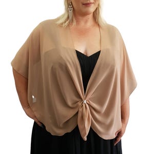 Dress Shawl Evening Wrap Cover Up Shrug Sheer Chiffon Cape with Scarf Ring Accessory Set Gift for Her (Tan)