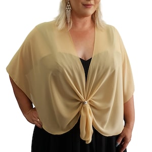 Cape for Evening Dress Shawl Wrap Cover Up Sheer Chiffon Capelet with Scarf Ring Accessory Set Gift for Her (Old Gold)