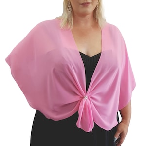 Dress Shawl Bridesmaids Wrap Sheer Chiffon Evening Cape Cover Up with Scarf Ring Set (Candy Pink)