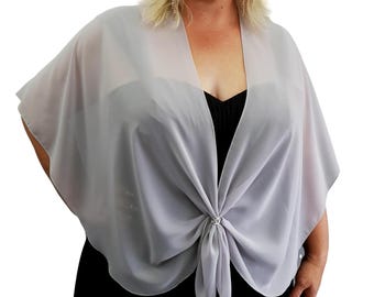 Capa de gasa transparente con bufanda y anillo, conjunto de accesorios para eventos formales (gris claro)