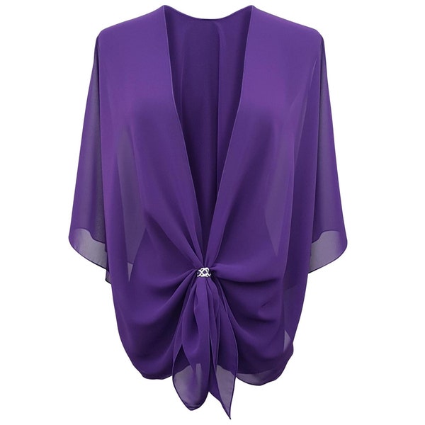 Evening Dress Shawl Wrap. Sheer Chiffon Cape and Scarf Ring Set (Purple) by eXcaped