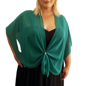 Cover Up for Evening Dress Shawl Wrap Stole Sheer Chiffon Cape with Scarf Ring Accessory Set Gift for Her (Emerald)