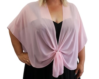 Wrap for Formal Gown Evening Dress Shawl Cover Up Shrug Sheer Chiffon Cape with Scarf Ring Accessory Set Gift for Her (Pink)