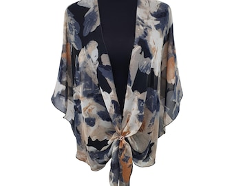 Conjunto de chal, capa transparente de gasa, sobrevestido de noche, chaqueta corta y anillo como regalo para ella (Beige Bliss).