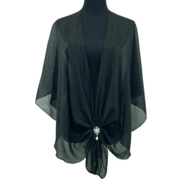 Sparkle Evening Dress Shawl Wrap.  Simmer Chiffon Cape and Scarf Ring Set (Black) by eXcaped