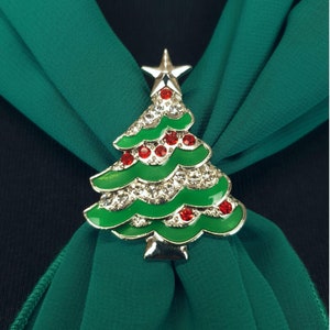 Xmas Tree Triple Scarf Ring &Gift Box, Fashion Ornament Brooch for Women, Scarf Accessory Buckle, Rhinestone Jewelry for Scarf, Gift for Her