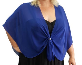Schal Wrap für Abendkleid Cover Up Stola Sheer Chiffon Chiffon Cape Shrug mit Schal Ring Accessoire Set Geschenk für Sie (Royal Blau)