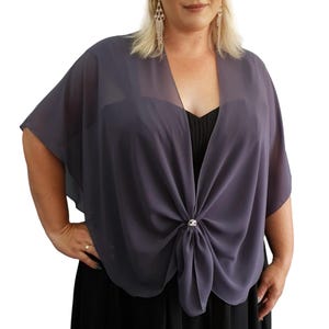Formal Dress Shawl Evening Wrap Sheer Chiffon Cape Dressy Cover Up Shrug Shoulder Wrap and Scarf Accessory Ring Set Gifts for Her (Steele)