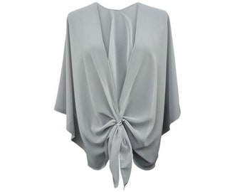 Evening Wrap Dress Shawl. Sheer Chiffon Cape and Scarf Ring Set for Formal Events (Silvery Grey) by eXcaped