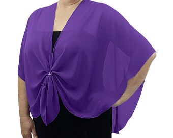 Capa de gasa transparente para vestido de noche, chal, bufanda, anillo, conjunto de accesorios, regalo para ella (morado)