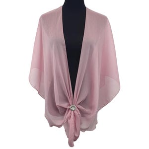Sparkle Shawl Evening Dress Wrap Simmer Chiffon Shrug Sheer Cover up Cape and Scarf Ring Set (Baby Pink)
