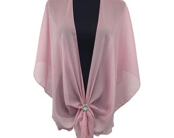 Sparkle Shawl Evening Dress Wrap Simmer Chiffon Shrug Sheer Cover up Cape and Scarf Ring Set (Baby Pink)