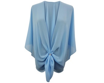 Evening Dress Shawl Wrap. Sheer Chiffon Cape and Scarf Ring Set (Sky Blue) by eXcaped
