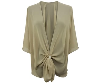 Evening Dress Shawl Wrap. Sheer Chiffon Cape and Scarf Ring Set (Sand) by eXcaped