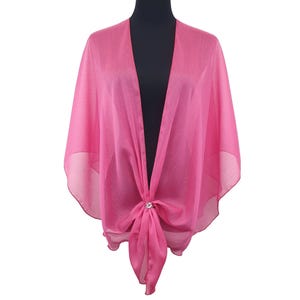 Sparkle Shawl Evening Dress Wrap Simmer Sheer Shrug Chiffon Cape Cover Up with Scarf Ring Set (Hot Pink)